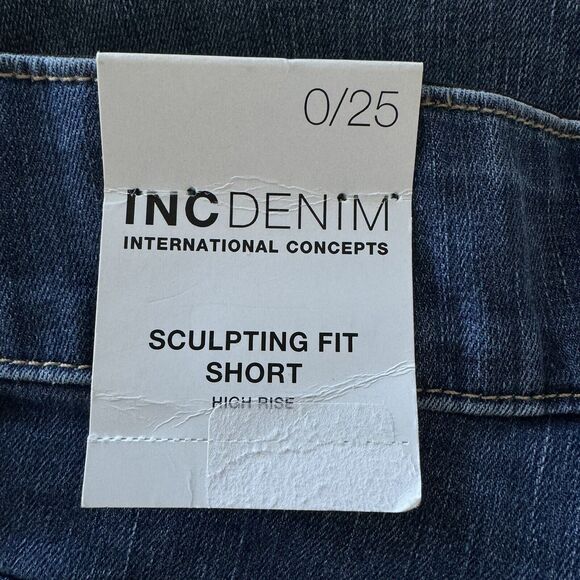 INC SZ 0/25 Sculpting Fit Bermuda Jean Shorts Zip-Fly Whiskered Stretch No-Gap - Picture 4 of 8